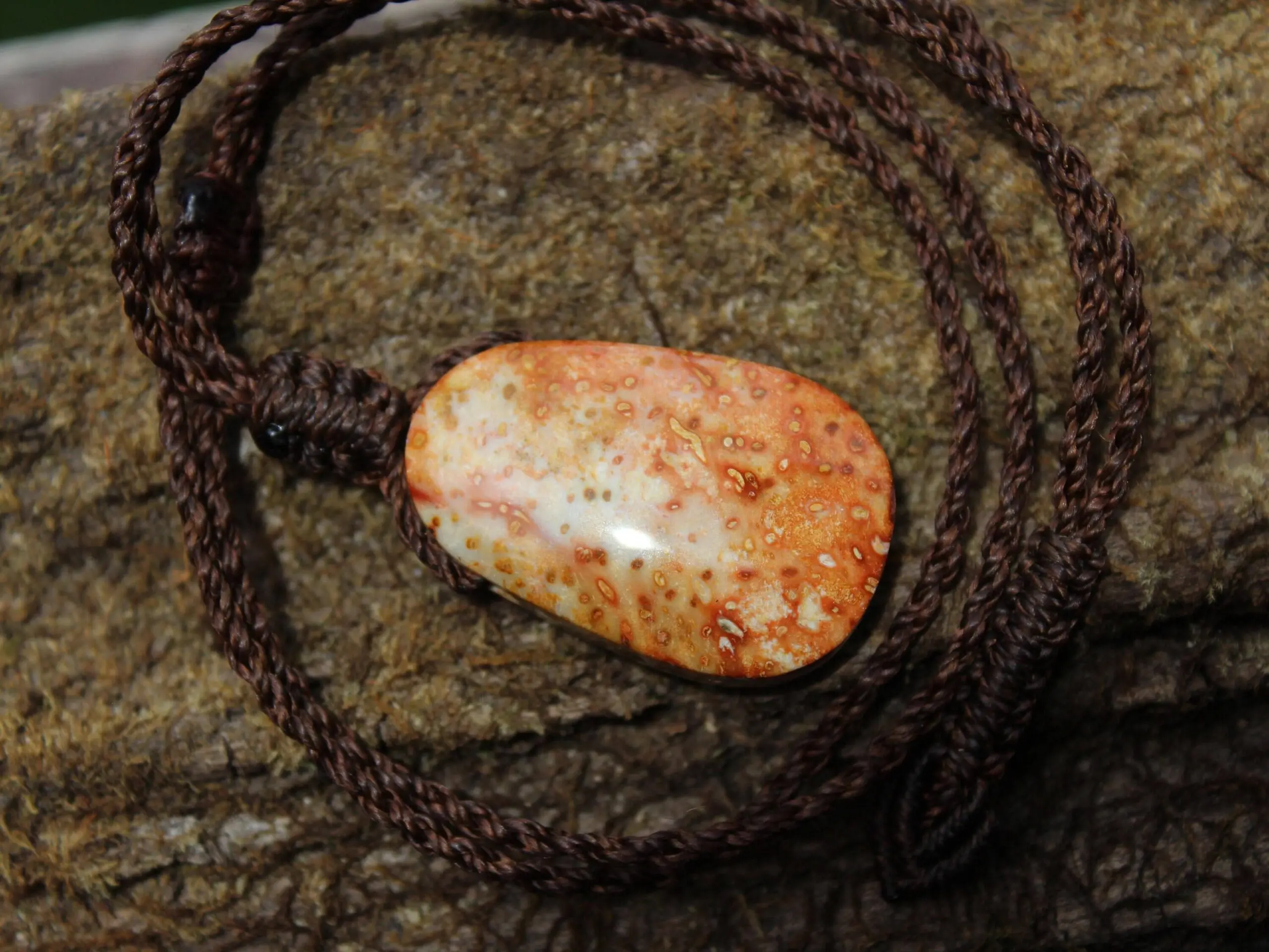 Elven Petrify Palmwood Pendant, Petrified Fossil Palm Necklace, Healing Jewelry, Australian made Macrame Cord, Elf cosplay