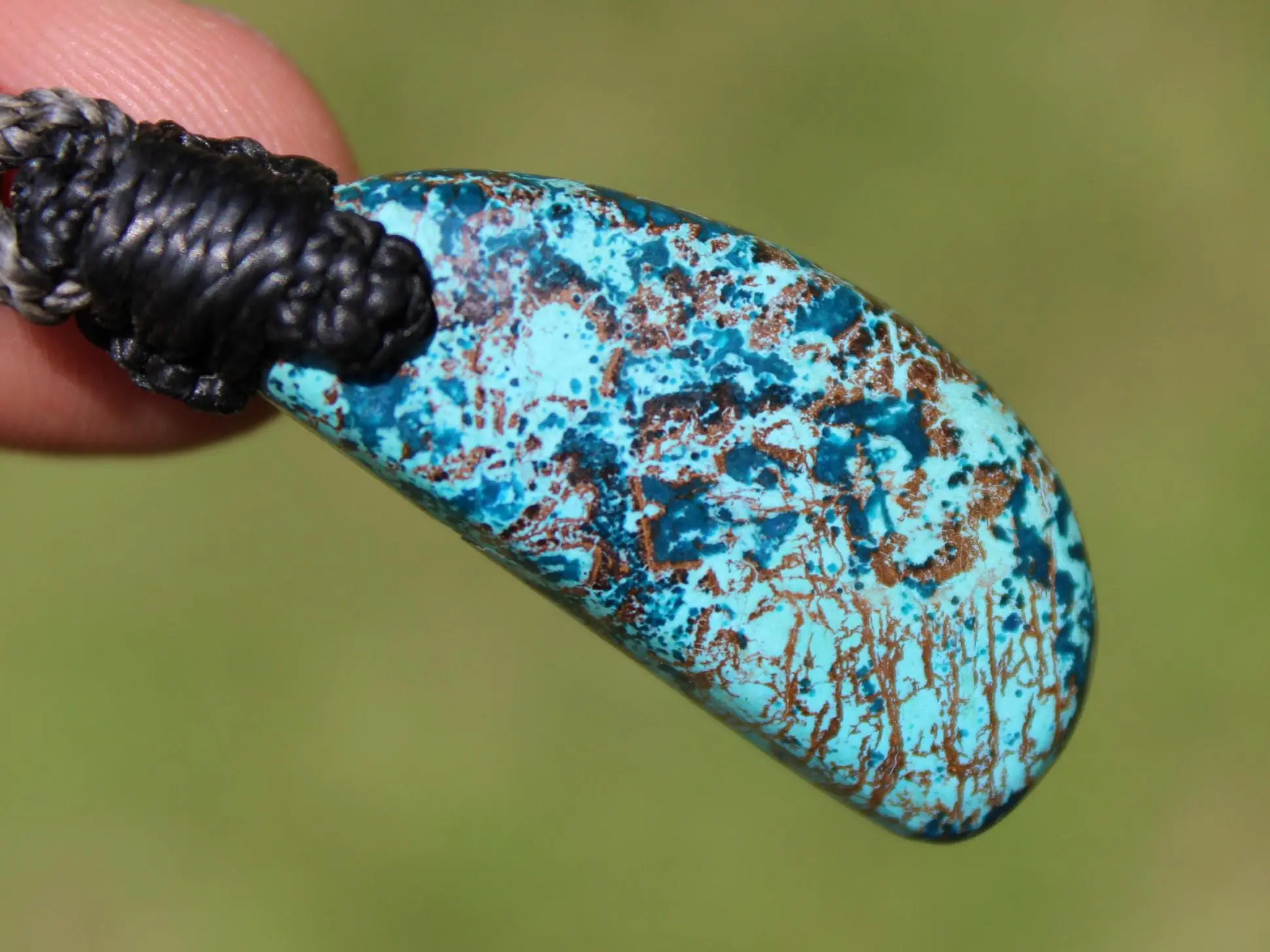 Shattuckite Necklace, Gem silica Australian made macrame cord healing jewellery, blue stone pendant, Chrysocola, Tourquise, Azurite Pendant