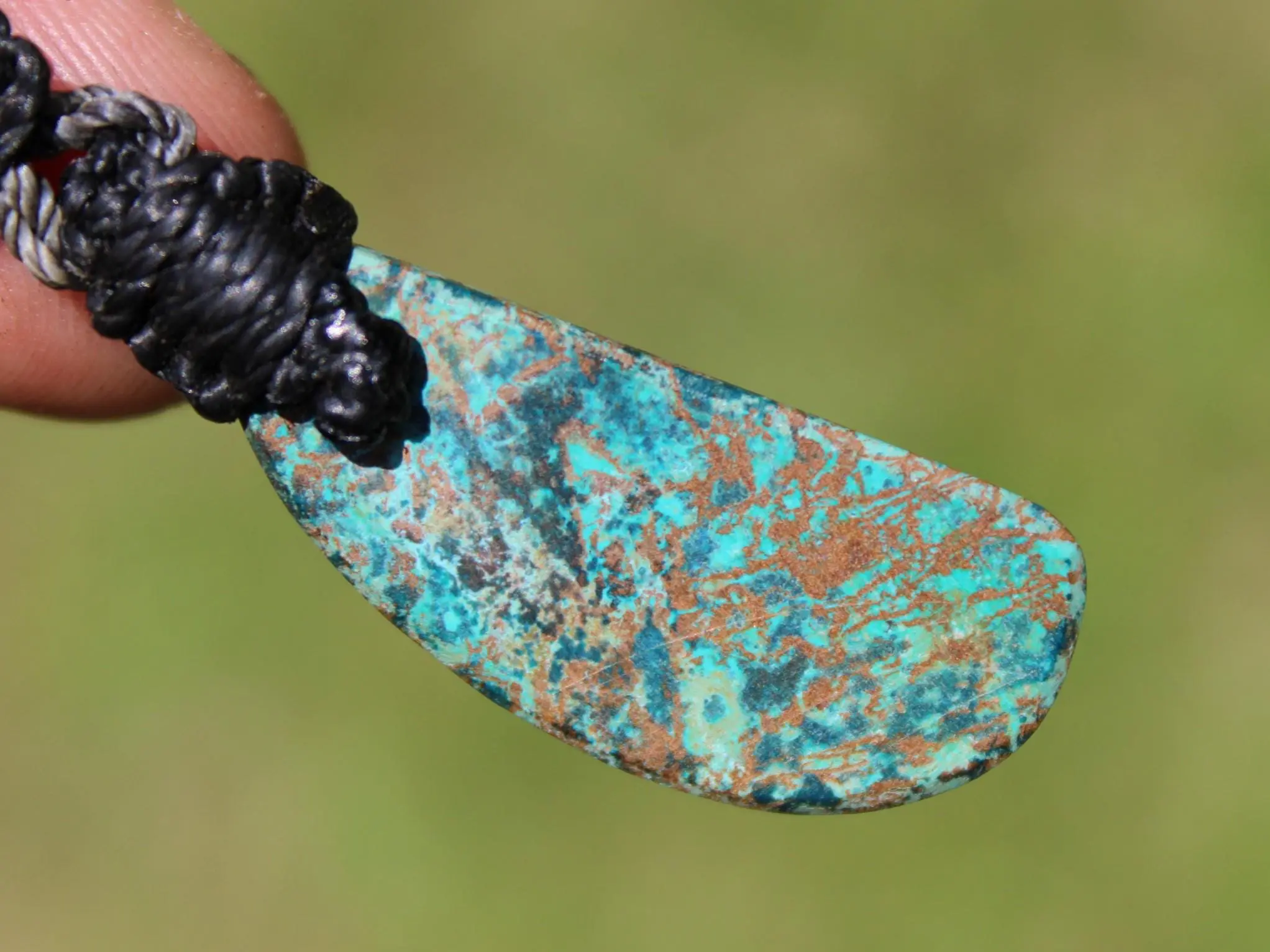 Shattuckite Necklace, Gem silica Australian made macrame cord healing jewellery, blue stone pendant, Chrysocola, Tourquise, Azurite Pendant