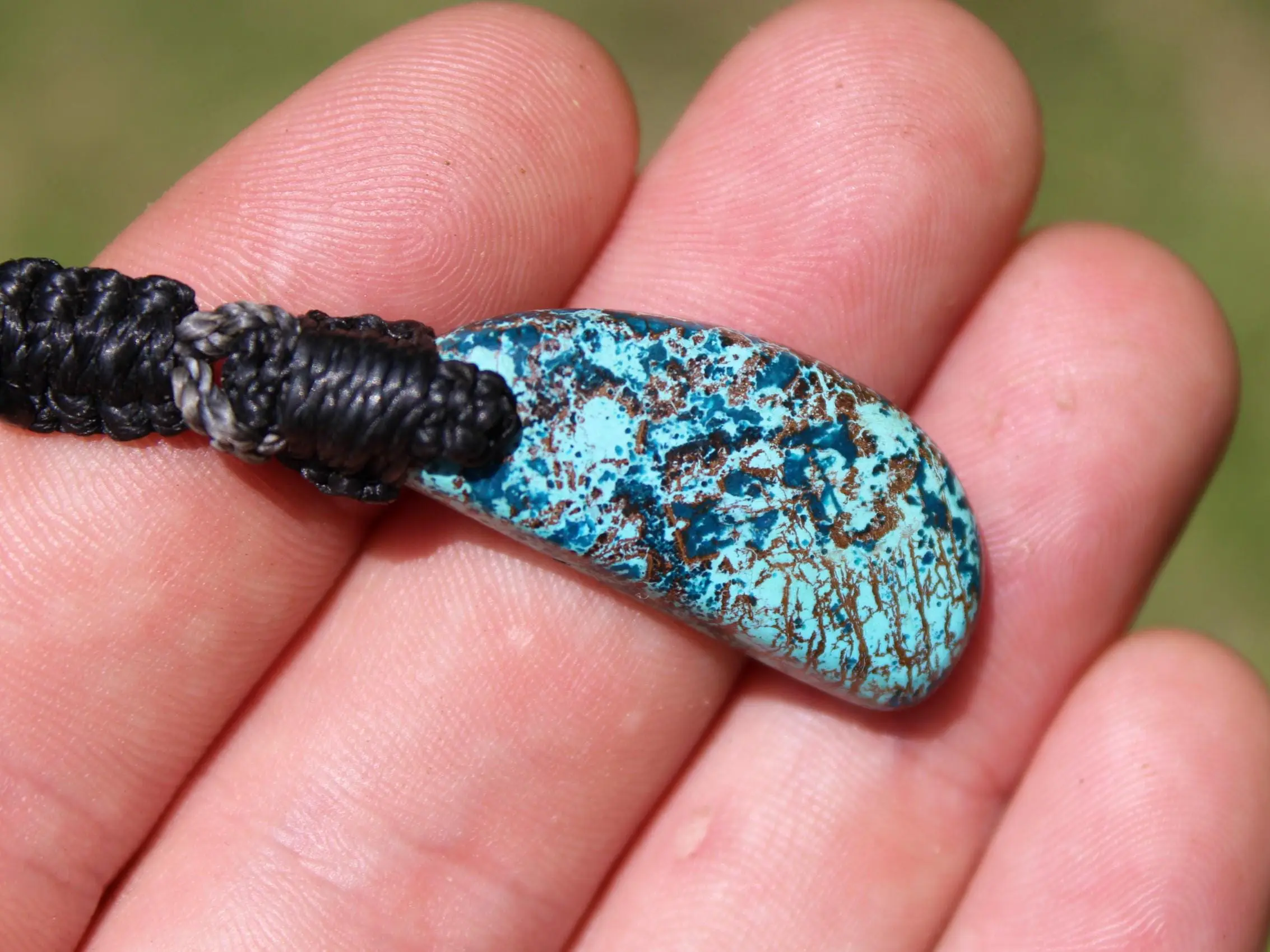 Shattuckite Necklace, Gem silica Australian made macrame cord healing jewellery, blue stone pendant, Chrysocola, Tourquise, Azurite Pendant