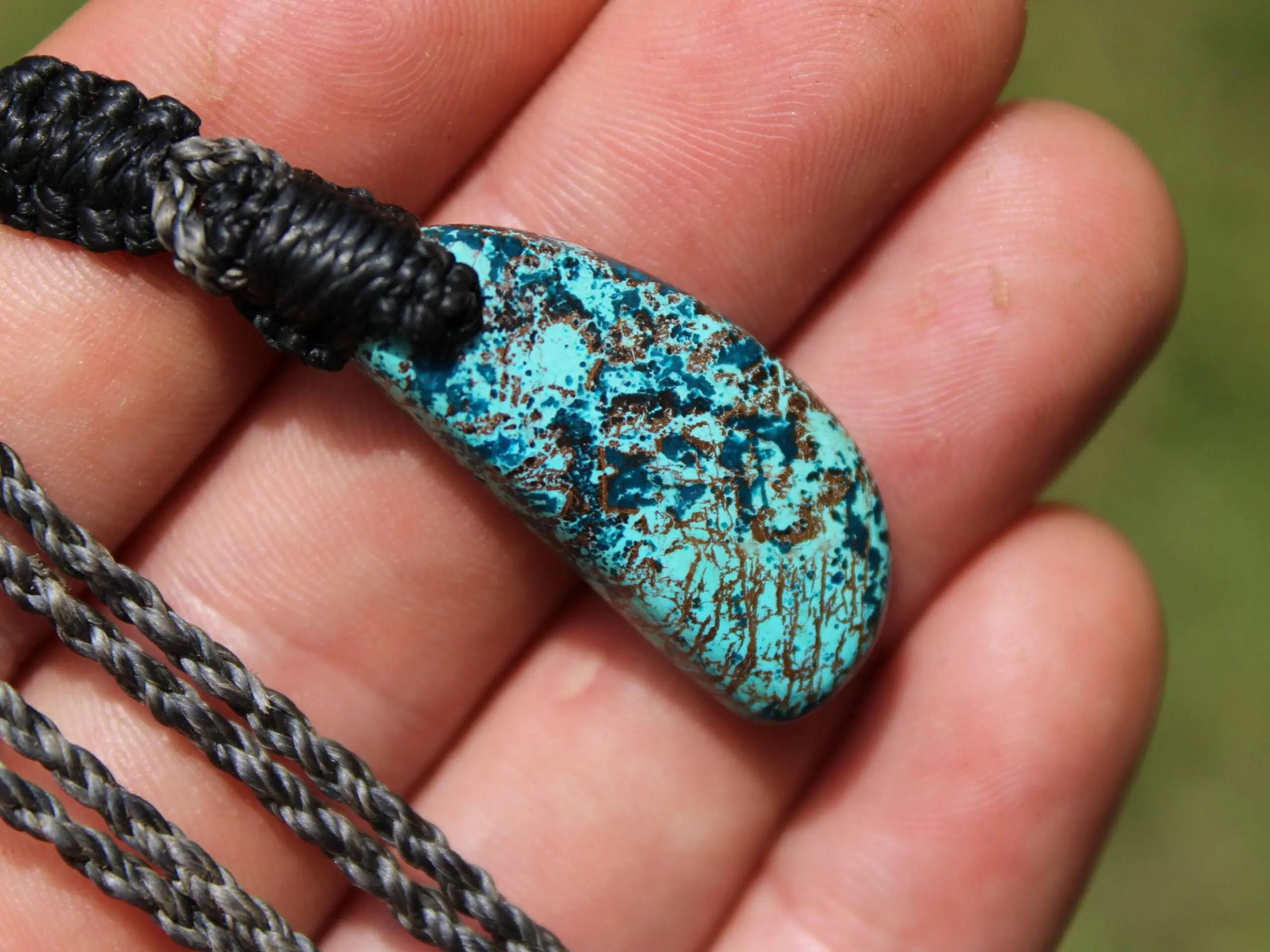 Shattuckite Necklace, Gem silica Australian made macrame cord healing jewellery, blue stone pendant, Chrysocola, Tourquise, Azurite Pendant