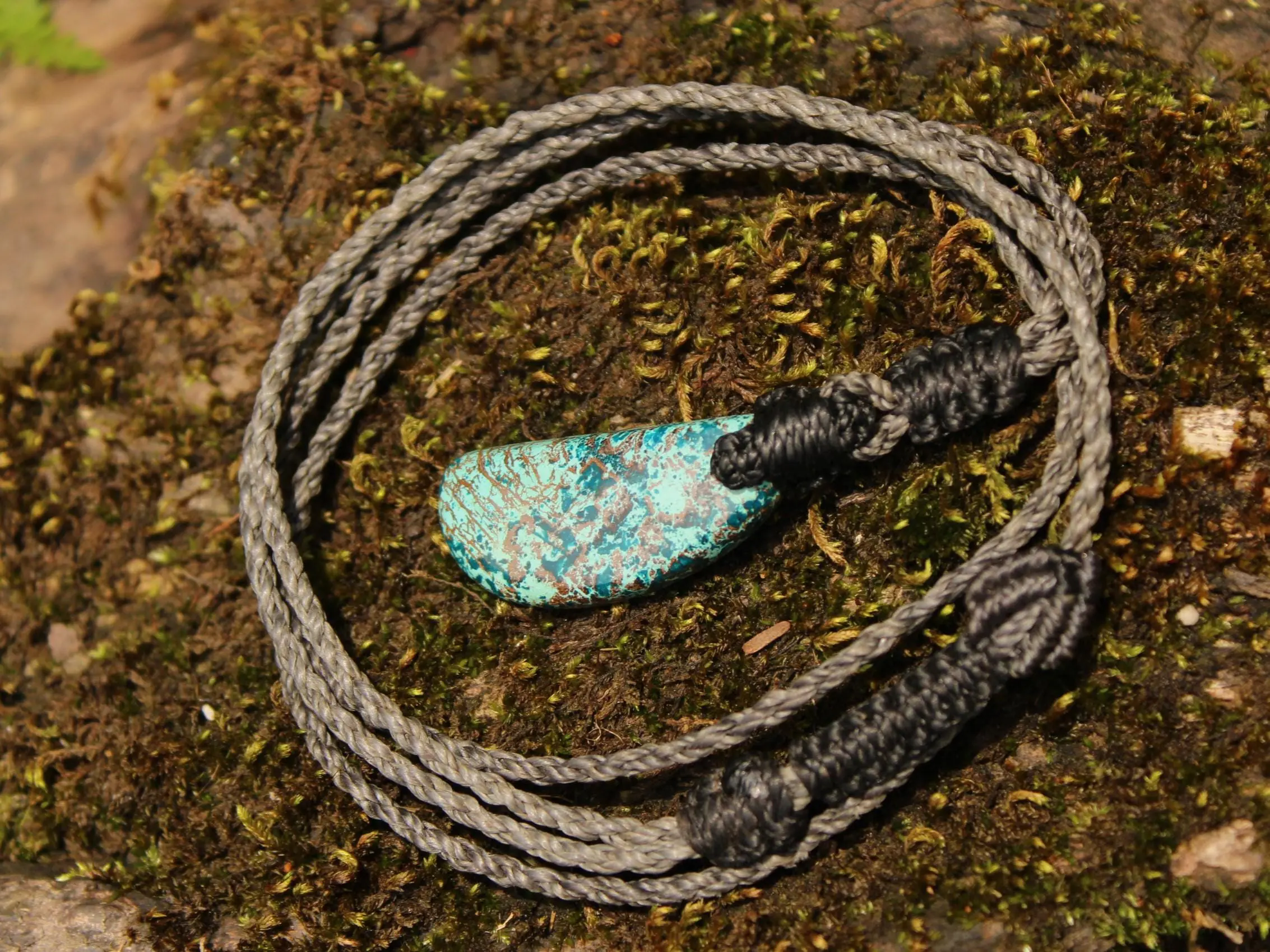 Shattuckite Necklace, Gem silica Australian made macrame cord healing jewellery, blue stone pendant, Chrysocola, Tourquise, Azurite Pendant