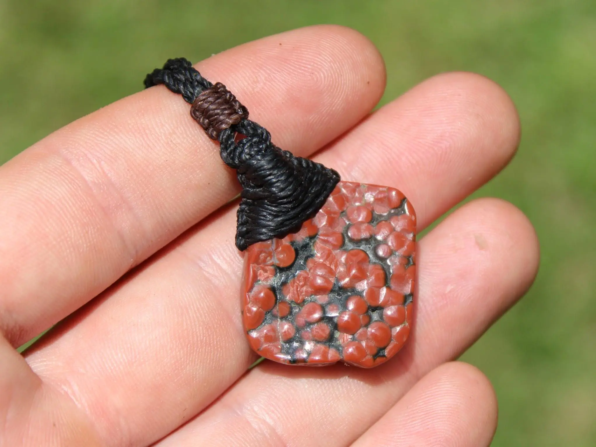 Red CORAL FOSSIL Necklace, Australian made Elven Macrame Thin Cord Healing Crystal Jewelry, Red coral fossil Pendant, march birthstone