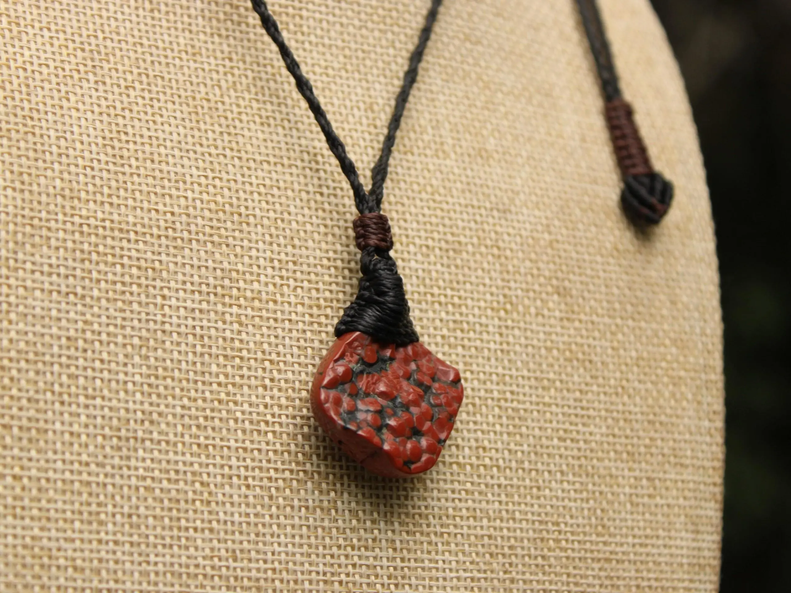Red CORAL FOSSIL Necklace, Australian made Elven Macrame Thin Cord Healing Crystal Jewelry, Red coral fossil Pendant, march birthstone