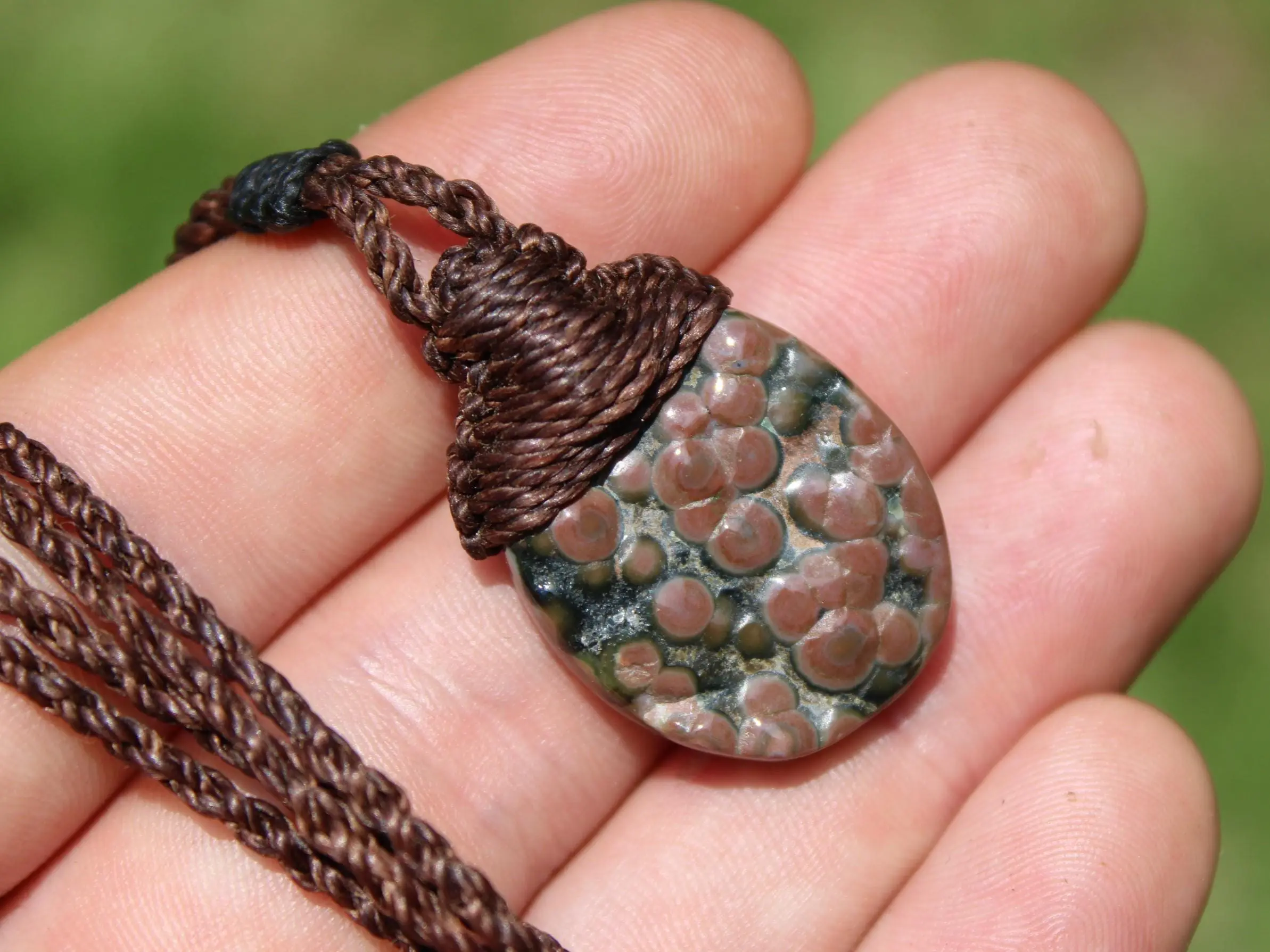 CORAL FOSSIL Necklace, Australian made Elven Macrame Thin Cord Healing Crystal Jewelry, Red coral fossil Pendant, march birthstone