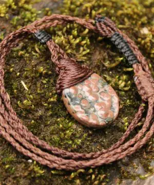 CORAL FOSSIL Necklace, Australian made Elven Macrame Thin Cord Healing Crystal Jewelry, Red coral fossil Pendant, march birthstone