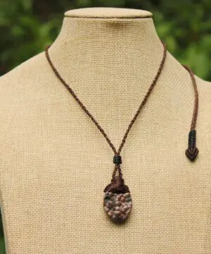 CORAL FOSSIL Necklace, Australian made Elven Macrame Thin Cord Healing Crystal Jewelry, Red coral fossil Pendant, march birthstone