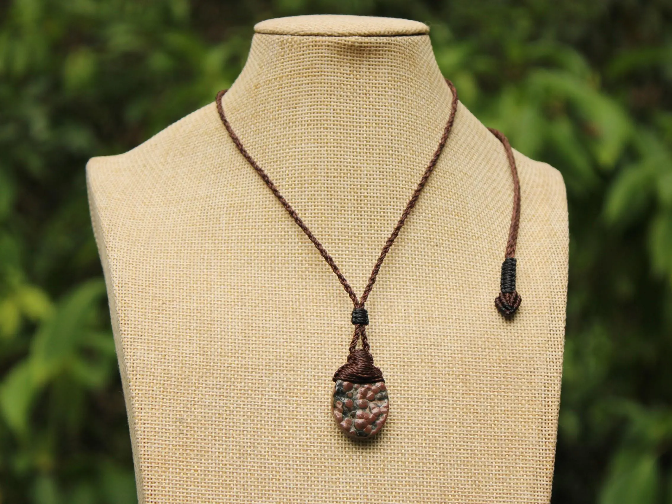 CORAL FOSSIL Necklace, Australian made Elven Macrame Thin Cord Healing Crystal Jewelry, Red coral fossil Pendant, march birthstone