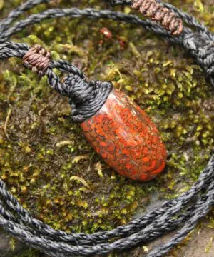 American Red Dinosaur Fossil Jewelry, Elven Pendant with Silver Beads , Utah Dinosaur bone ,Ancient Fossil Power, Tribal Talisman Pendant