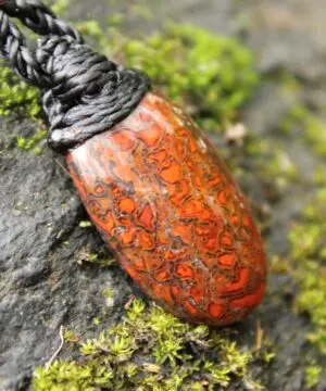 American Red Dinosaur Fossil Jewelry, Elven Pendant with Silver Beads , Utah Dinosaur bone ,Ancient Fossil Power, Tribal Talisman Pendant