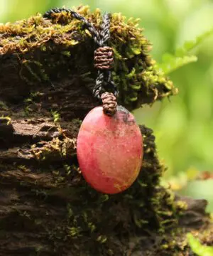 Australian Rhodonite Necklace, Tribal pendant. Macrame necklace, Heart Chakra stone Jewelry, PINK SONE jewelry, Taurus elf NECKLACE
