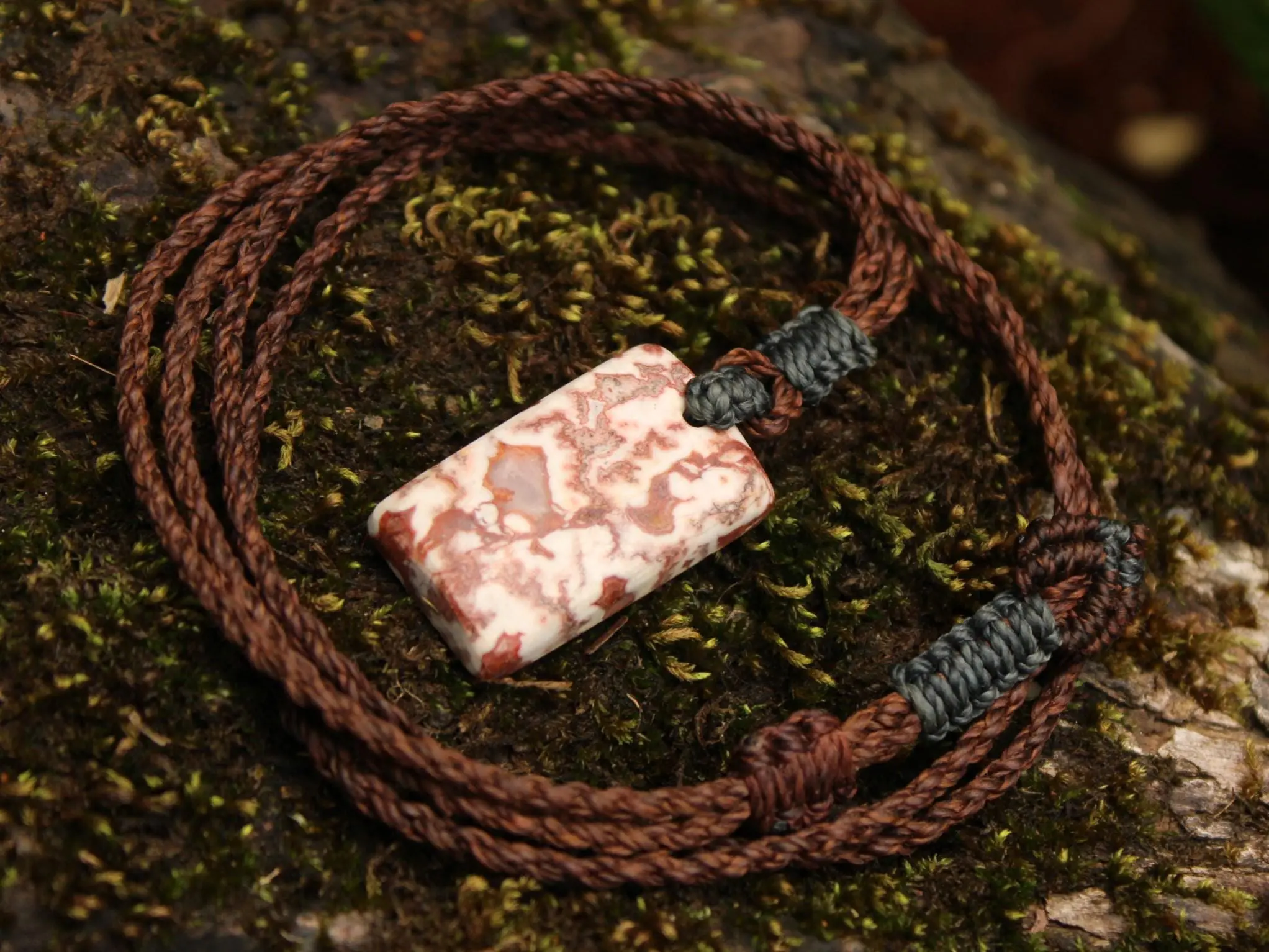 Australian Crazy Lace Agate Elven Macrame Pendant Necklace