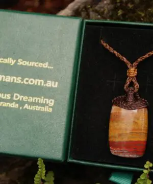 Australian sunset jasper pendant,Platypus Dreaming aboriginal art crystal necklace,first nation jewelry, elven australian made macrame cord