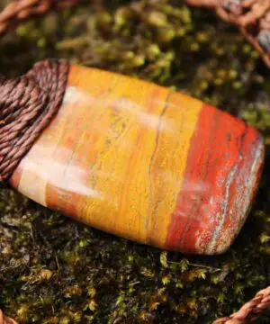 Australian sunset jasper pendant,Platypus Dreaming aboriginal art crystal necklace,first nation jewelry, elven australian made macrame cord