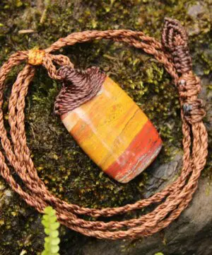 Australian sunset jasper pendant,Platypus Dreaming aboriginal art crystal necklace,first nation jewelry, elven australian made macrame cord