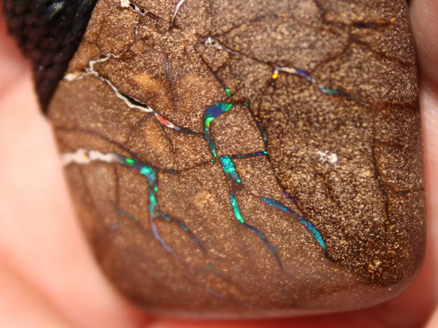 Australian boulder opal necklace, Australian made handwoven tropical cord natural jewelry, Australian opal jewelry, October birthstone