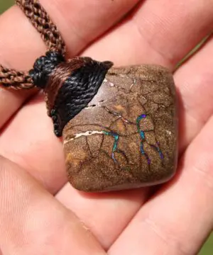 Australian boulder opal necklace, Australian made handwoven tropical cord natural jewelry, Australian opal jewelry, October birthstone