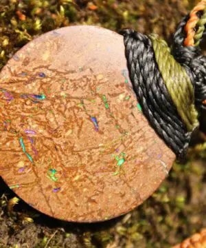 Australian matrix boulder opal necklace,Australian made handwoven tropical cord natural jewelry, Australian opal pendant, October birthstone
