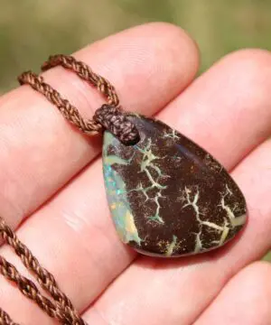 Australian boulder gel opal necklace, Australian handmade , handwoven tropical cord jewellery, Australian opal jewelry, October birthstone