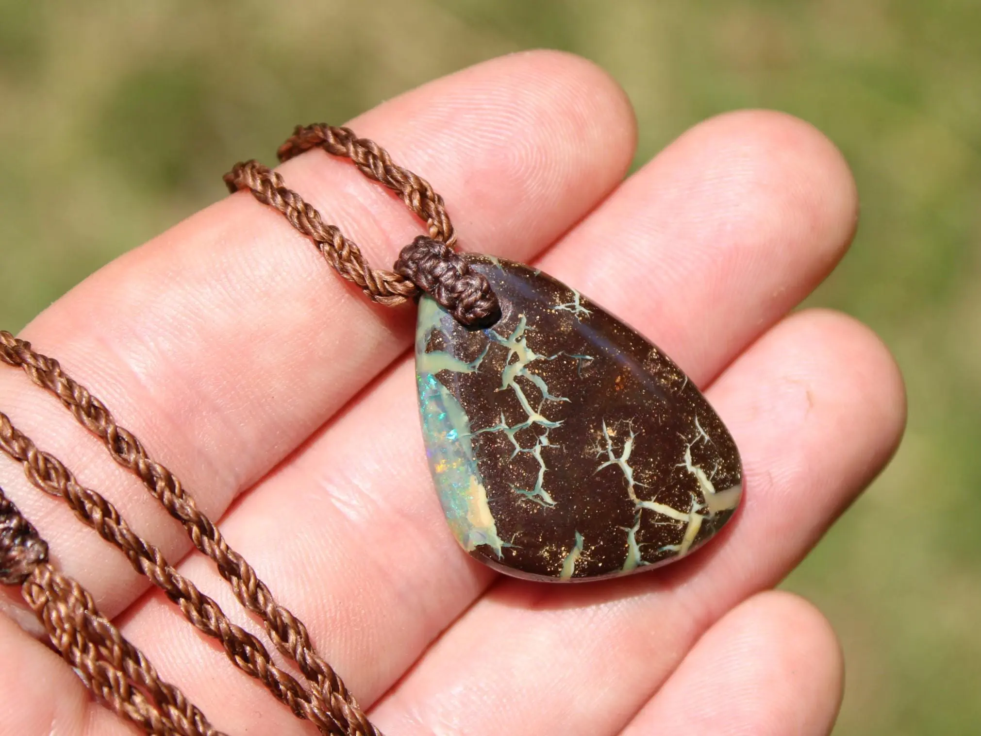 Australian boulder gel opal necklace, Australian handmade , handwoven tropical cord jewellery, Australian opal jewelry, October birthstone