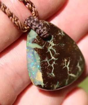 Australian boulder gel opal necklace, Australian handmade , handwoven tropical cord jewellery, Australian opal jewelry, October birthstone