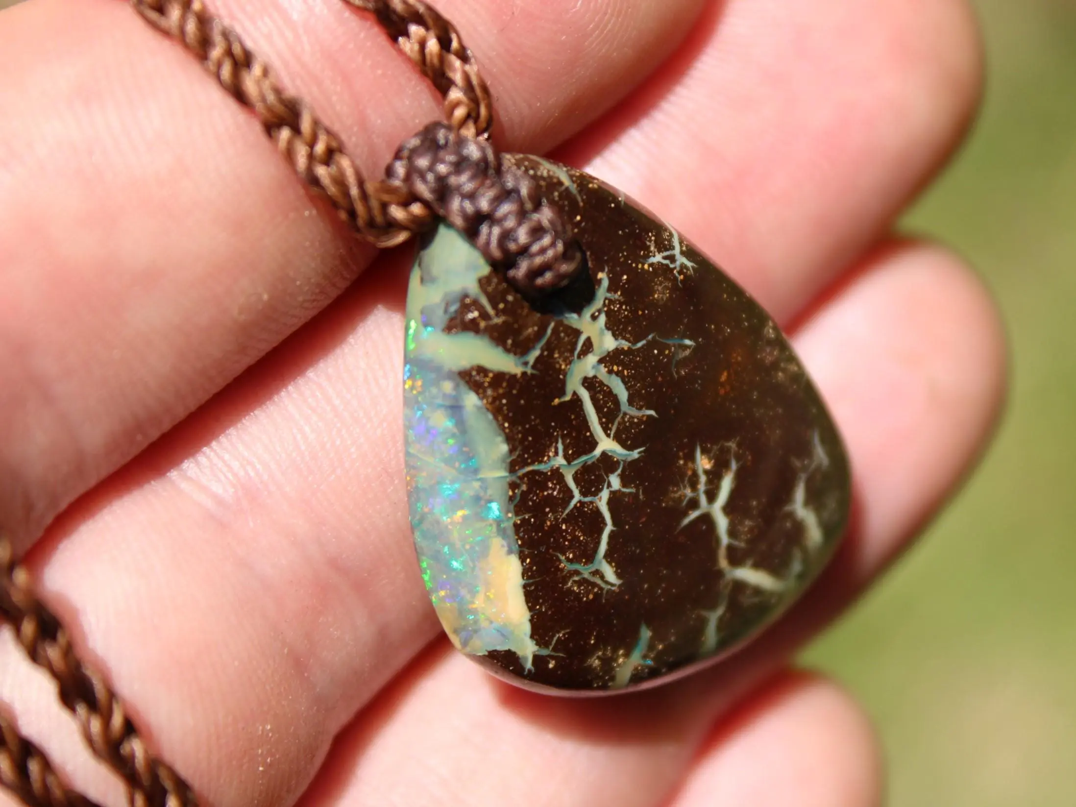 Australian boulder gel opal necklace, Australian handmade , handwoven tropical cord jewellery, Australian opal jewelry, October birthstone