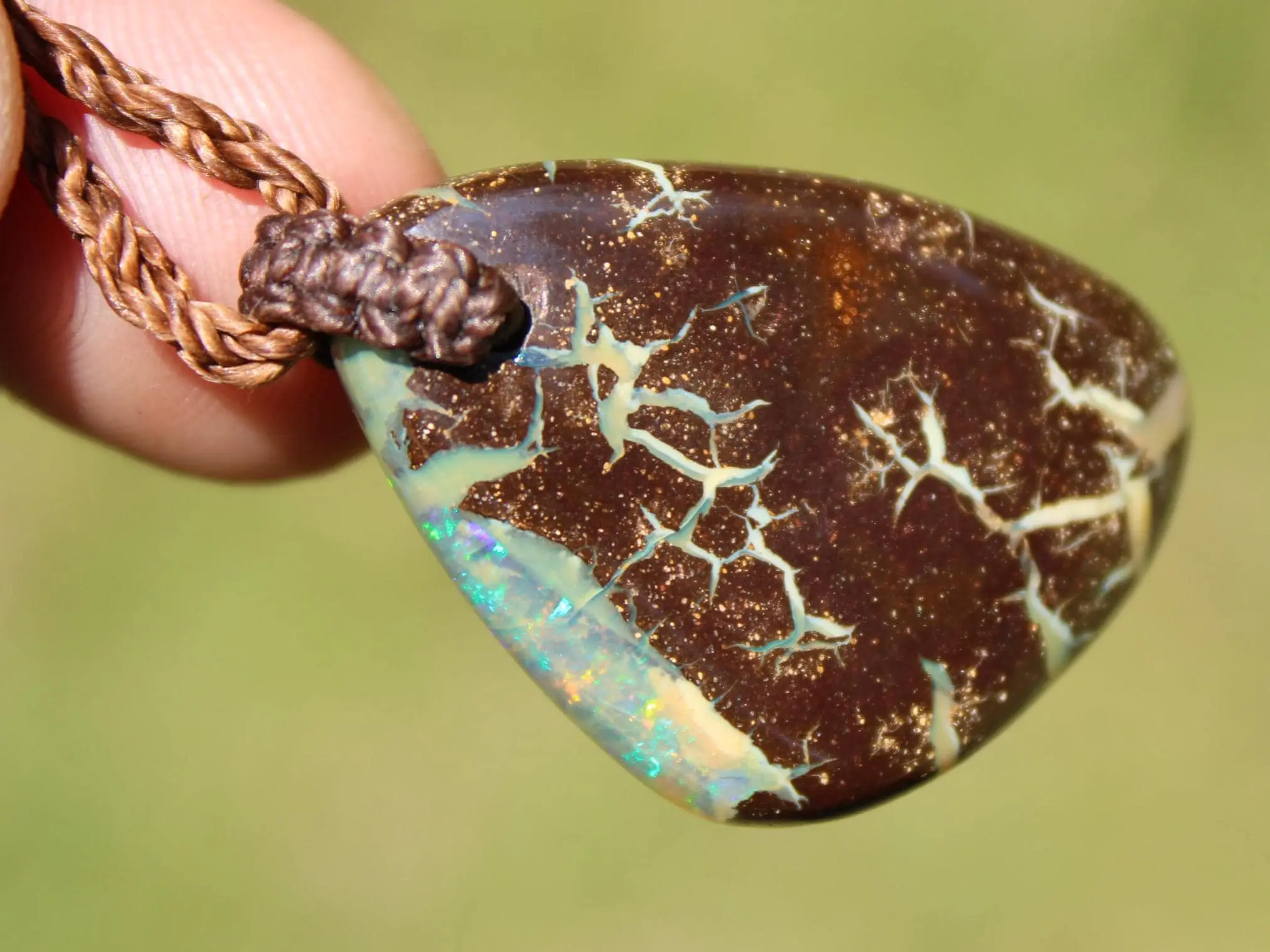 Australian boulder gel opal necklace, Australian handmade , handwoven tropical cord jewellery, Australian opal jewelry, October birthstone