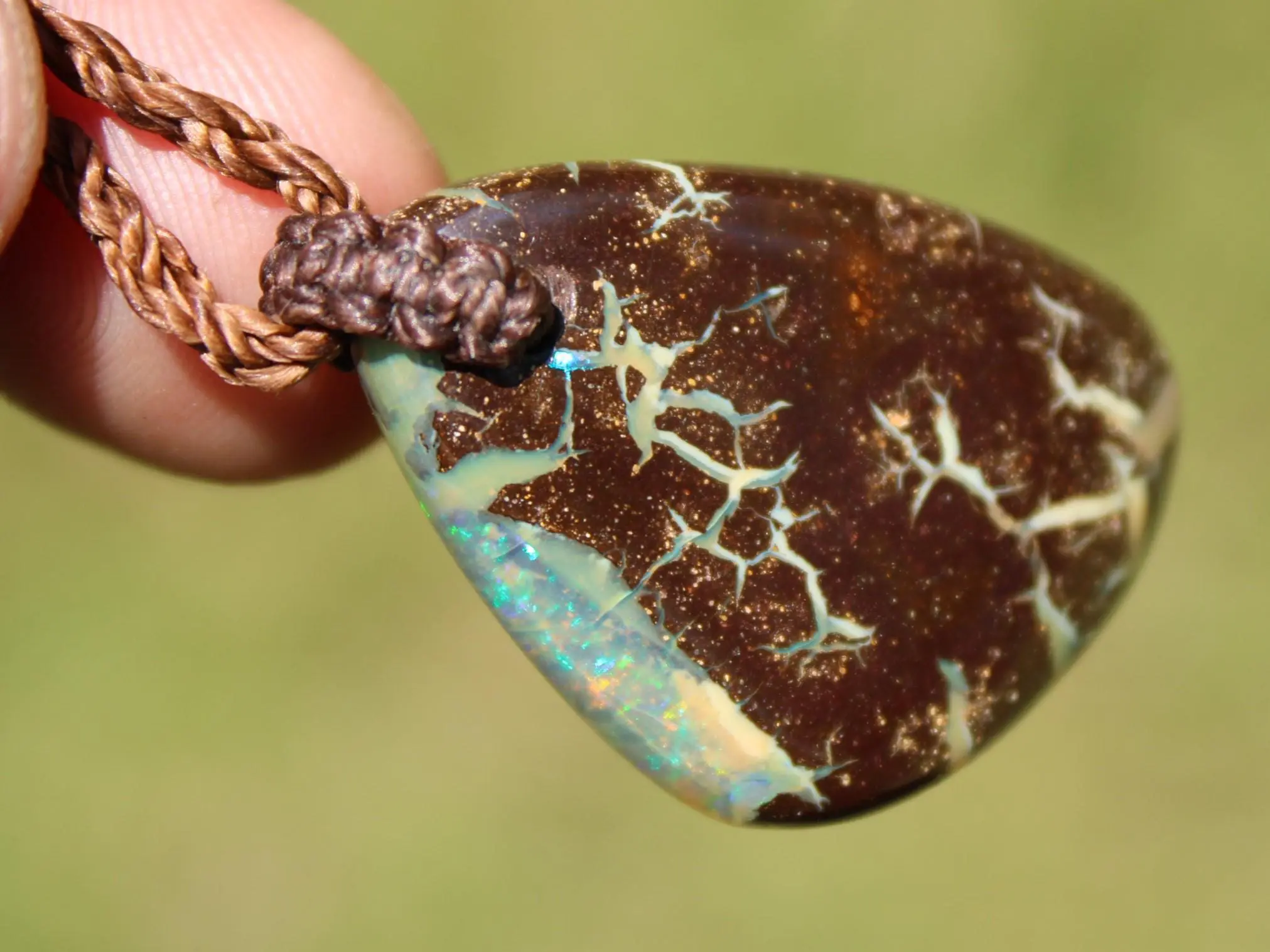 Australian boulder gel opal necklace, Australian handmade , handwoven tropical cord jewellery, Australian opal jewelry, October birthstone