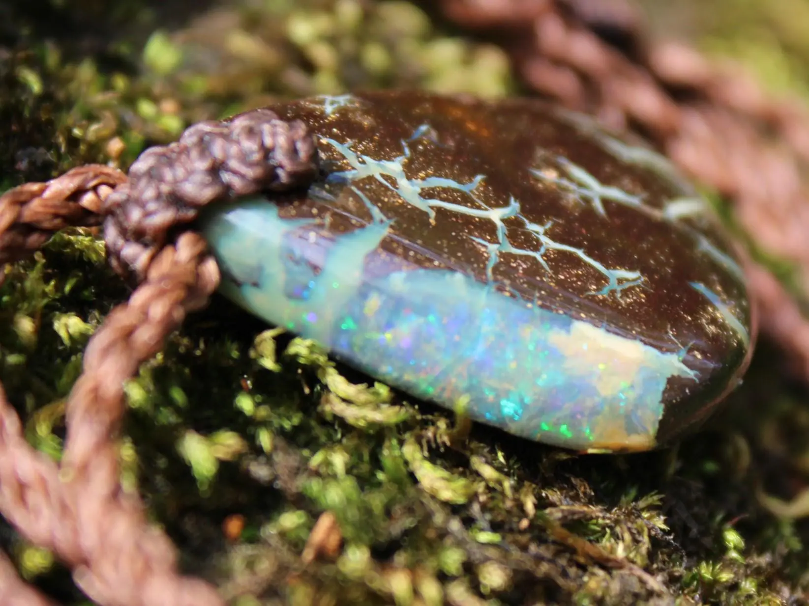Australian boulder gel opal necklace, Australian handmade , handwoven tropical cord jewellery, Australian opal jewelry, October birthstone