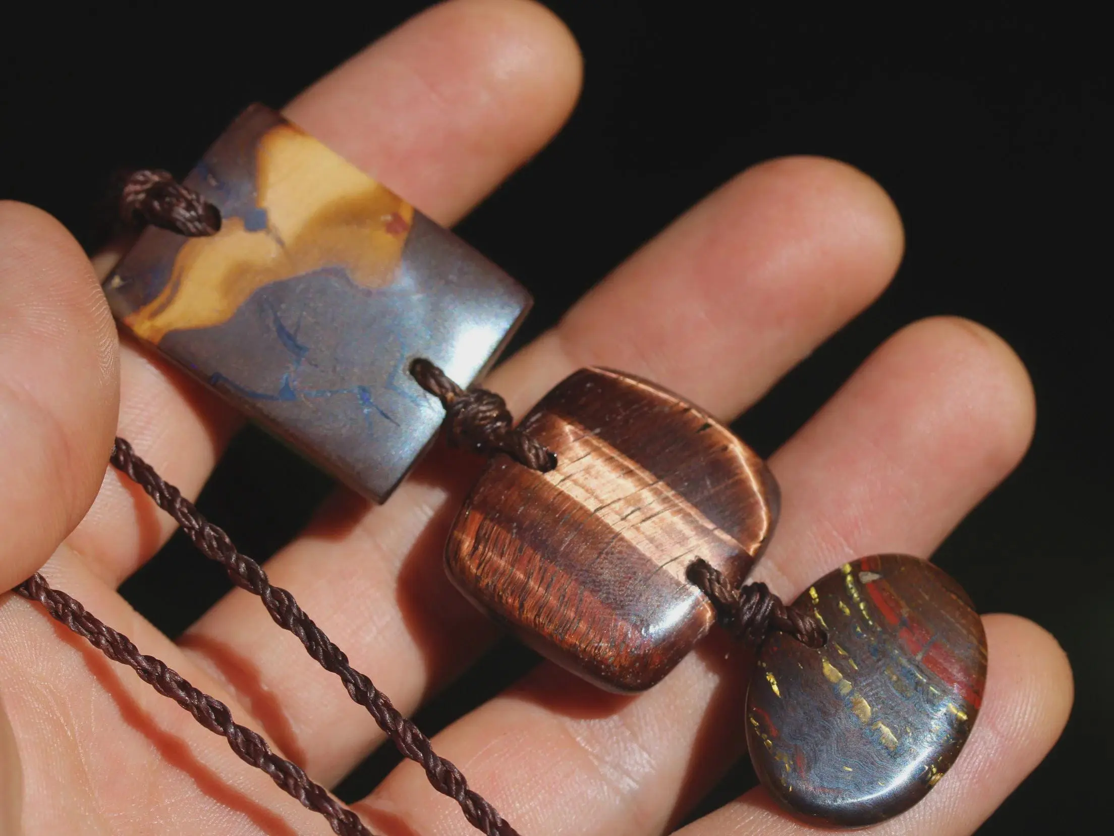 Australian Red Tiger Eye Necklace, Boulder Opal Tiger Iron Pendant, Handmade Healing Crystal Jewelry,healing summer jewelry gift for her him