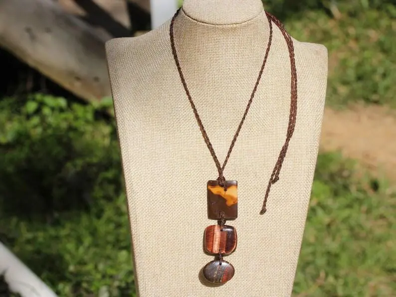 Australian Red Tiger Eye Necklace, Boulder Opal Tiger Iron Pendant, Handmade Healing Crystal Jewelry,healing summer jewelry gift for her him