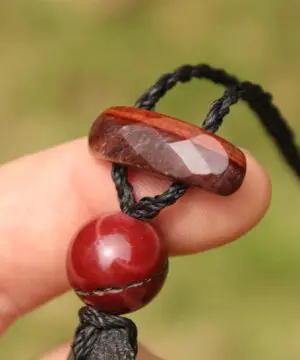 Australian Mookaite Necklace, Lava Rock Tiger Eye Talisman, Tribal Crystal Pendant, Australian Handmade Handwoven Tropical Cord Jewelry