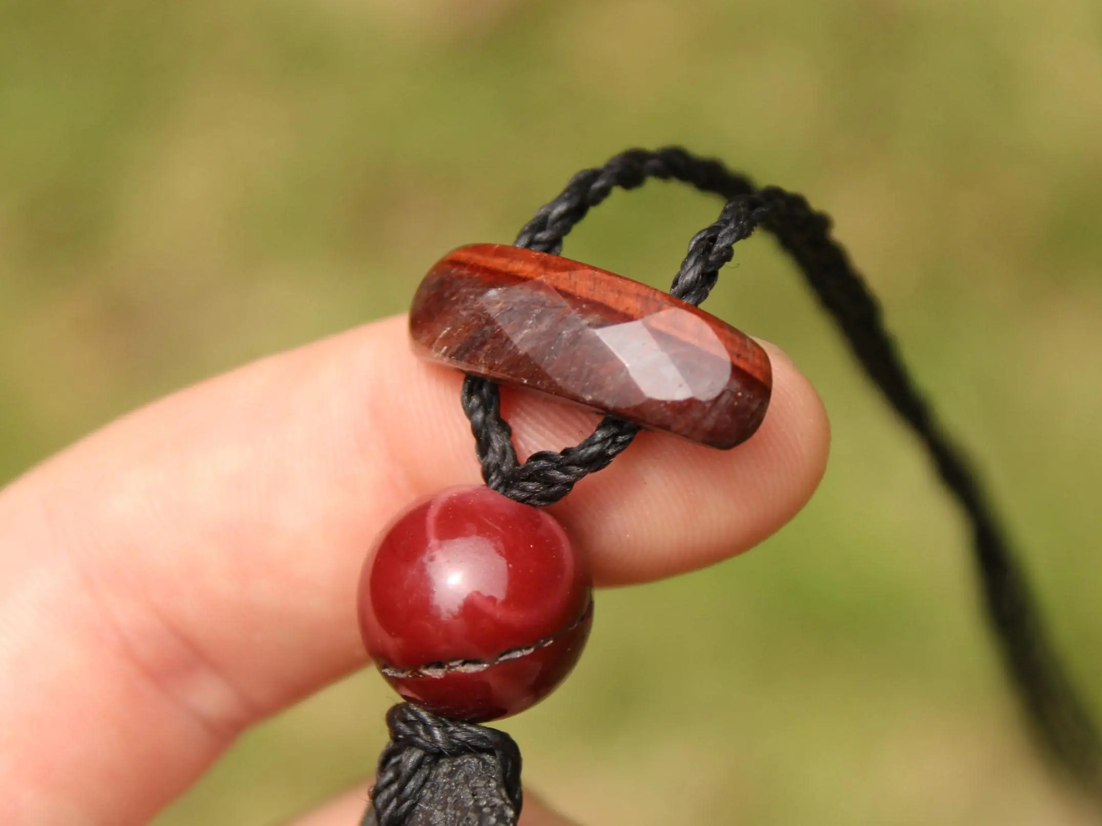Australian Mookaite Necklace, Lava Rock Tiger Eye Talisman, Tribal Crystal Pendant, Australian Handmade Handwoven Tropical Cord Jewelry