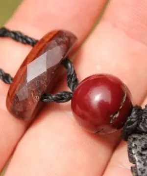 Australian Mookaite Necklace, Lava Rock Tiger Eye Talisman, Tribal Crystal Pendant, Australian Handmade Handwoven Tropical Cord Jewelry