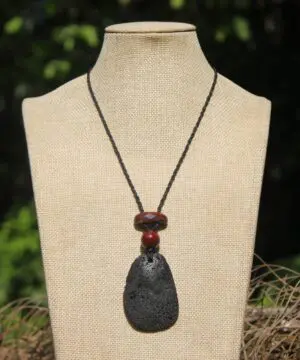 Australian Mookaite Necklace, Lava Rock Tiger Eye Talisman, Tribal Crystal Pendant, Australian Handmade Handwoven Tropical Cord Jewelry