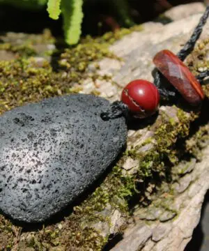 Australian Mookaite Necklace, Lava Rock Tiger Eye Talisman, Tribal Crystal Pendant, Australian Handmade Handwoven Tropical Cord Jewelry