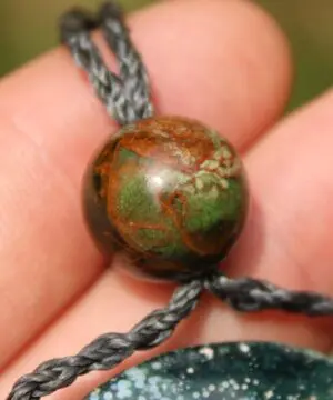 Australian Rainforest Jasper Necklace, Ocean Jasper Eclipse Stone Talisman, Crystal Pendant , Australian Handmade, Handwoven Tropical Cord