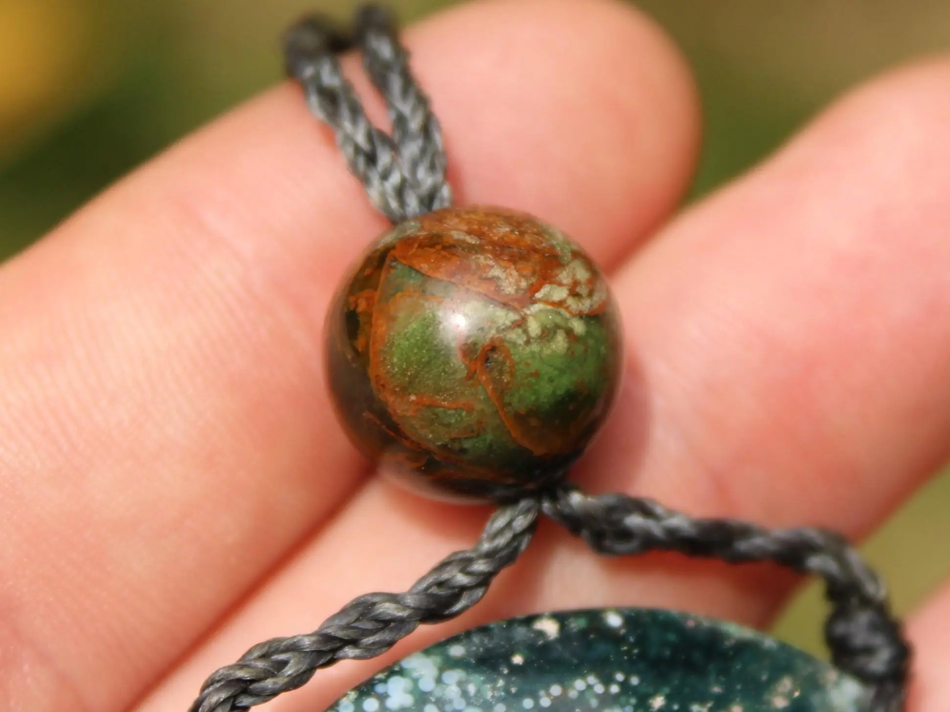 Australian Rainforest Jasper Necklace, Ocean Jasper Eclipse Stone Talisman, Crystal Pendant , Australian Handmade, Handwoven Tropical Cord
