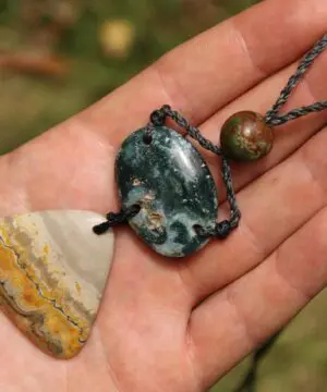 Australian Rainforest Jasper Necklace, Ocean Jasper Eclipse Stone Talisman, Crystal Pendant , Australian Handmade, Handwoven Tropical Cord