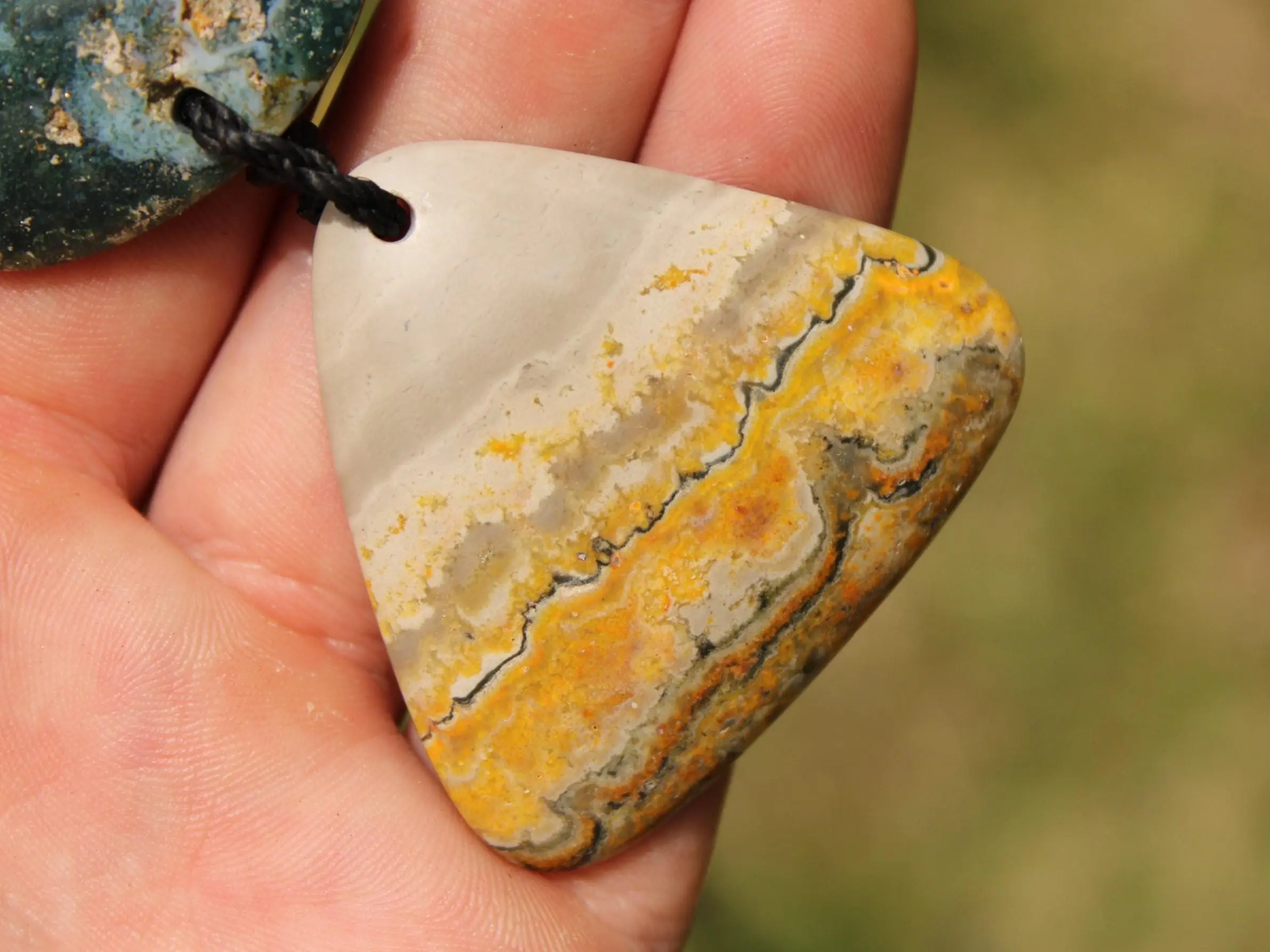 Australian Rainforest Jasper Necklace, Ocean Jasper Eclipse Stone Talisman, Crystal Pendant , Australian Handmade, Handwoven Tropical Cord