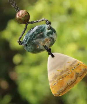 Australian Rainforest Jasper Necklace, Ocean Jasper Eclipse Stone Talisman, Crystal Pendant , Australian Handmade, Handwoven Tropical Cord