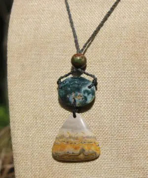 Australian Rainforest Jasper Necklace, Ocean Jasper Eclipse Stone Talisman, Crystal Pendant , Australian Handmade, Handwoven Tropical Cord
