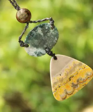 Australian Rainforest Jasper Necklace, Ocean Jasper Eclipse Stone Talisman, Crystal Pendant , Australian Handmade, Handwoven Tropical Cord
