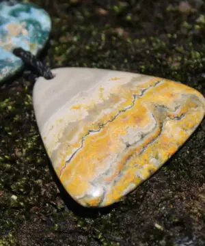 Australian Rainforest Jasper Necklace, Ocean Jasper Eclipse Stone Talisman, Crystal Pendant , Australian Handmade, Handwoven Tropical Cord