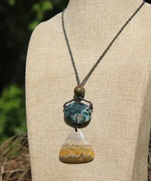 Australian Rainforest Jasper Necklace, Ocean Jasper Eclipse Stone Talisman, Crystal Pendant , Australian Handmade, Handwoven Tropical Cord
