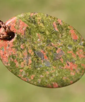 Rhyolite Unakite Necklace • Rainforest Jasper Talisman • Tribal Crystal Pendant • Australian Handmade • Handwoven Tropical Cord
