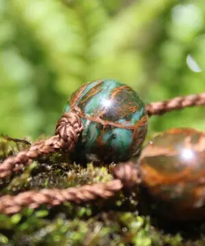 Rhyolite Unakite Necklace • Rainforest Jasper Talisman • Tribal Crystal Pendant • Australian Handmade • Handwoven Tropical Cord