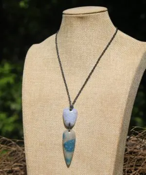 Dumortierite in Quartz Necklace • Blue Lace Agate Talisman • Tribal Crystal Pendant • Australian Handmade • Handwoven Tropical Cord