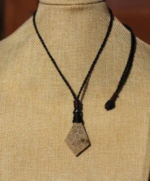 Cooktown Fossil Agate Coral Necklace talisman, One-of-a-Kind Crystal Talisman, Australian Handmade handwoven Waxed Tropical Cord Pendant