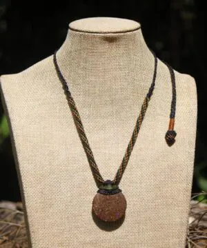 Australian matrix boulder opal necklace,Australian made handwoven tropical cord natural jewelry, Australian opal pendant, October birthstone